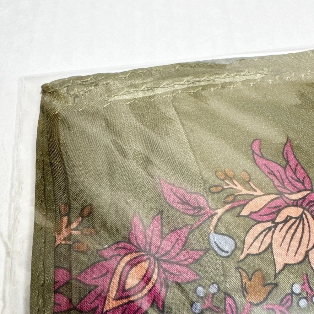 Omar Sharif Paris Silk Scarf Floral Olive Green Burgundy Korean Air Vintage